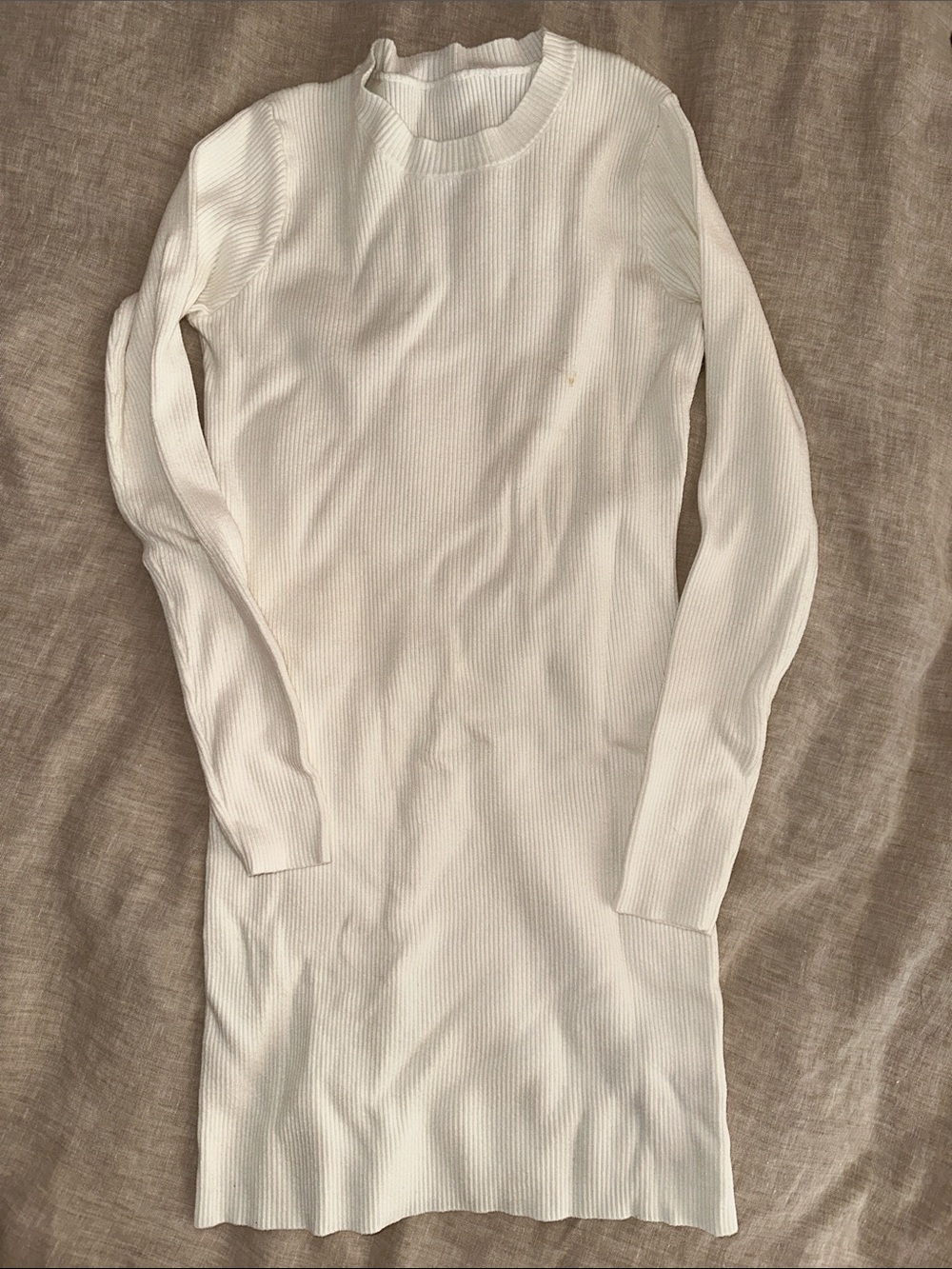 Commense White Long Sleeve Ribbed Bodycon Knit Dress